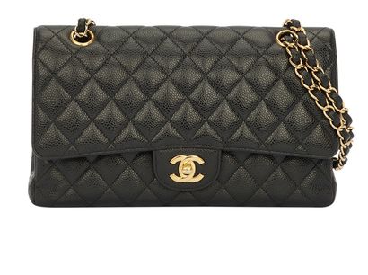 Medium Double Flap, &pound;4,900, Handbags, Black, Caviar Leather, Front view